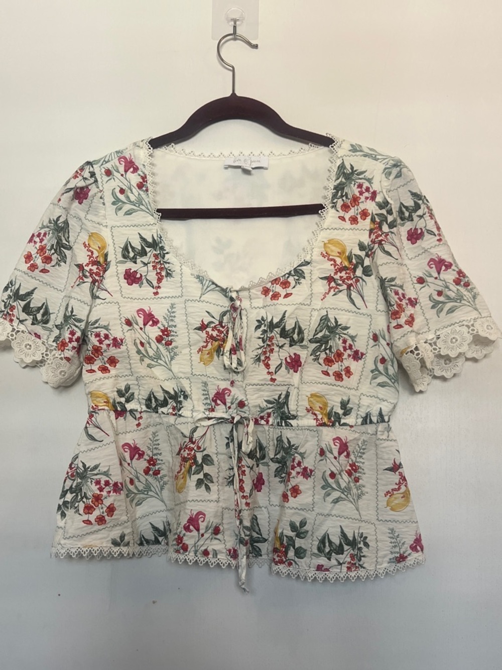 Floral Tie-Front Peplum Top Romantic Spring Summer Vacation Cottagecore